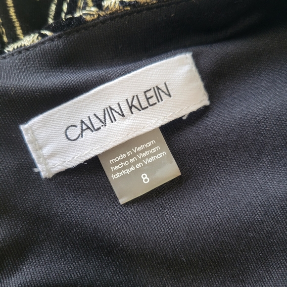 Calvin Klein Black Velvet and Gold Paisley Embroidered Dress Gold Zip 8 NWT - Picture 13 of 16
